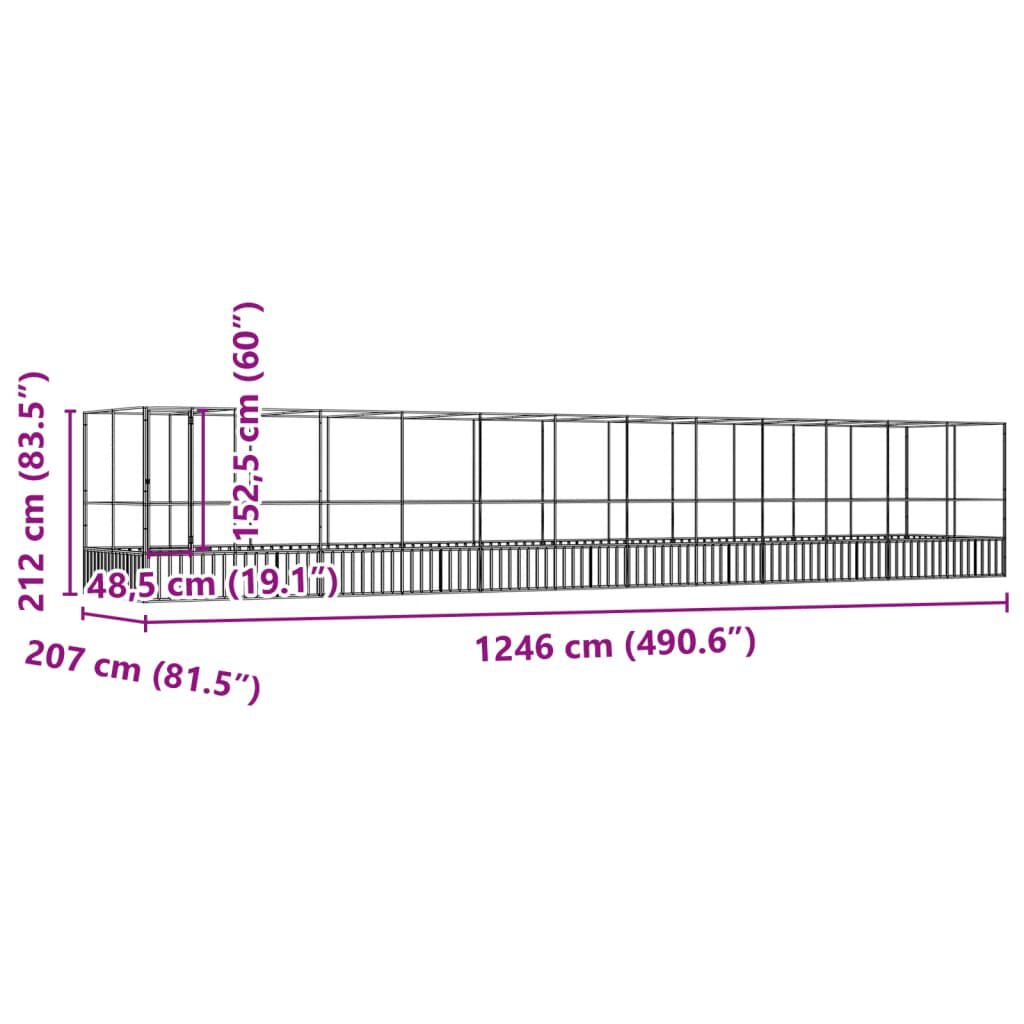 vidaXL Κλουβί με Επέκταση Ασημένιο 1246x207x212 εκ. Ατσάλινο