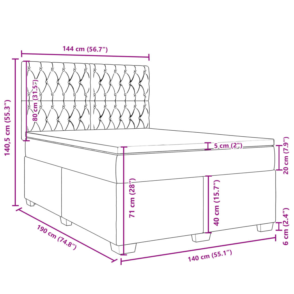 vidaXL Κρεβάτι Boxspring με Στρώμα Taupe 140x190 εκ. Υφασμάτινο