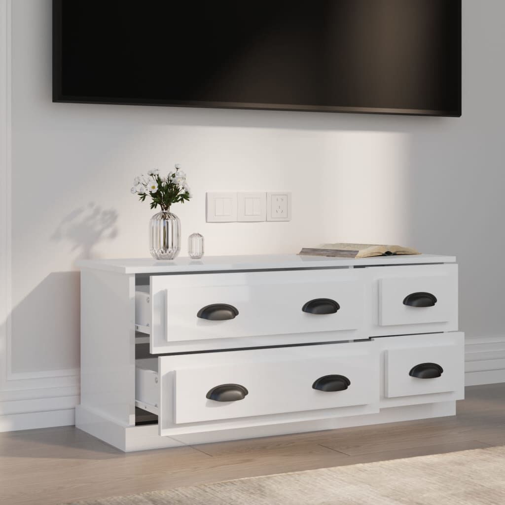 vidaXL Έπιπλο Τηλεόρασης Γυαλ. Λευκό 100x35,5x45εκ. Επεξεργασμένο Ξύλο
