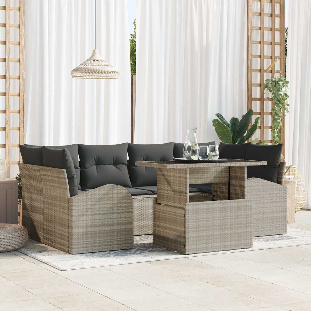 vidaXL Σετ Καναπέ Κήπου 7 pcs Ανοιχτό γκρι 100 x 55 x 73 εκ Πολυ ράταν