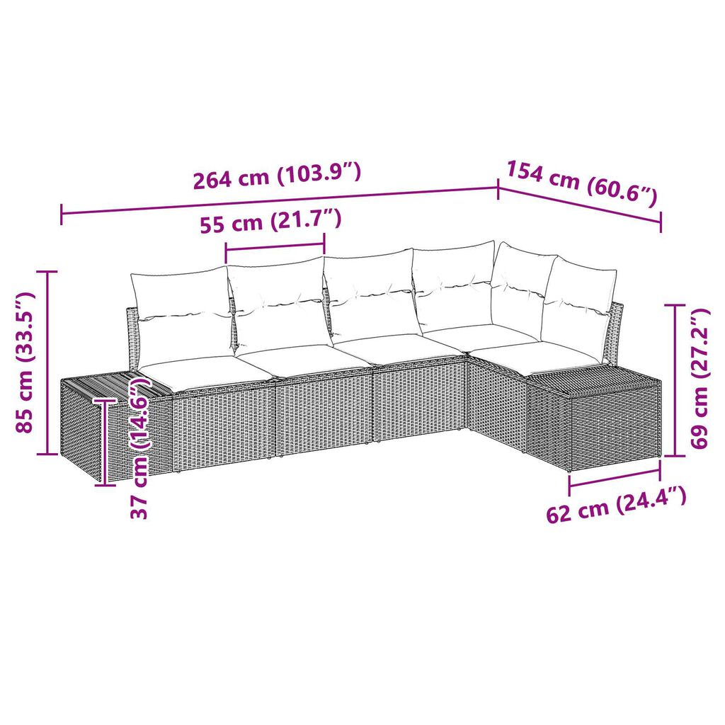 vidaXL Σετ Καναπέ Κήπου 5 pcs Μπεζ Πολυ ράταν