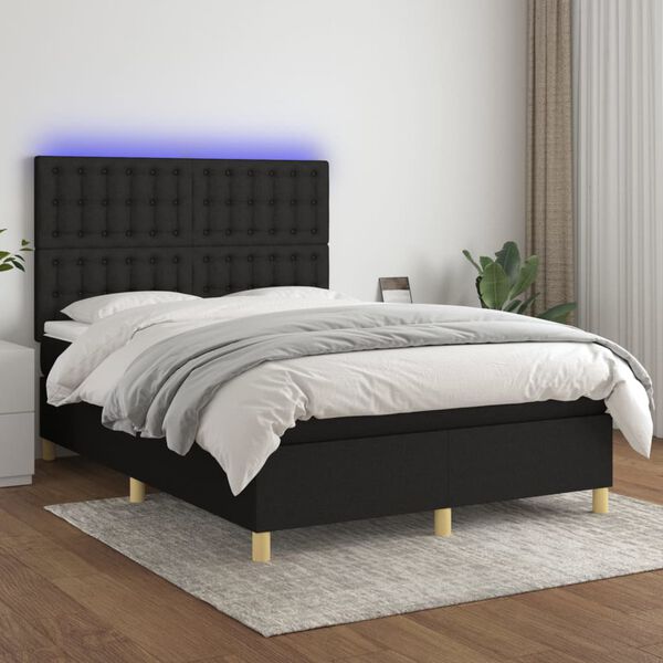 vidaXL &Kappa;&rho;&epsilon;&beta;ά&tau;&iota; Boxspring &mu;&epsilon; &Sigma;&tau;&rho;ώ&mu;&alpha; & LED &Mu;&alpha;ύ&rho;&omicron; 140x200 &epsilon;&kappa;. &Upsilon;&phi;&alpha;&sigma;&mu;ά&tau;&iota;&nu;&omicron;