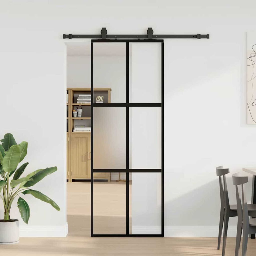 vidaXL Συρόμενη πόρτα με σετ υλικού Μαύρο 76x205 cm γυαλί μετριασμένο
