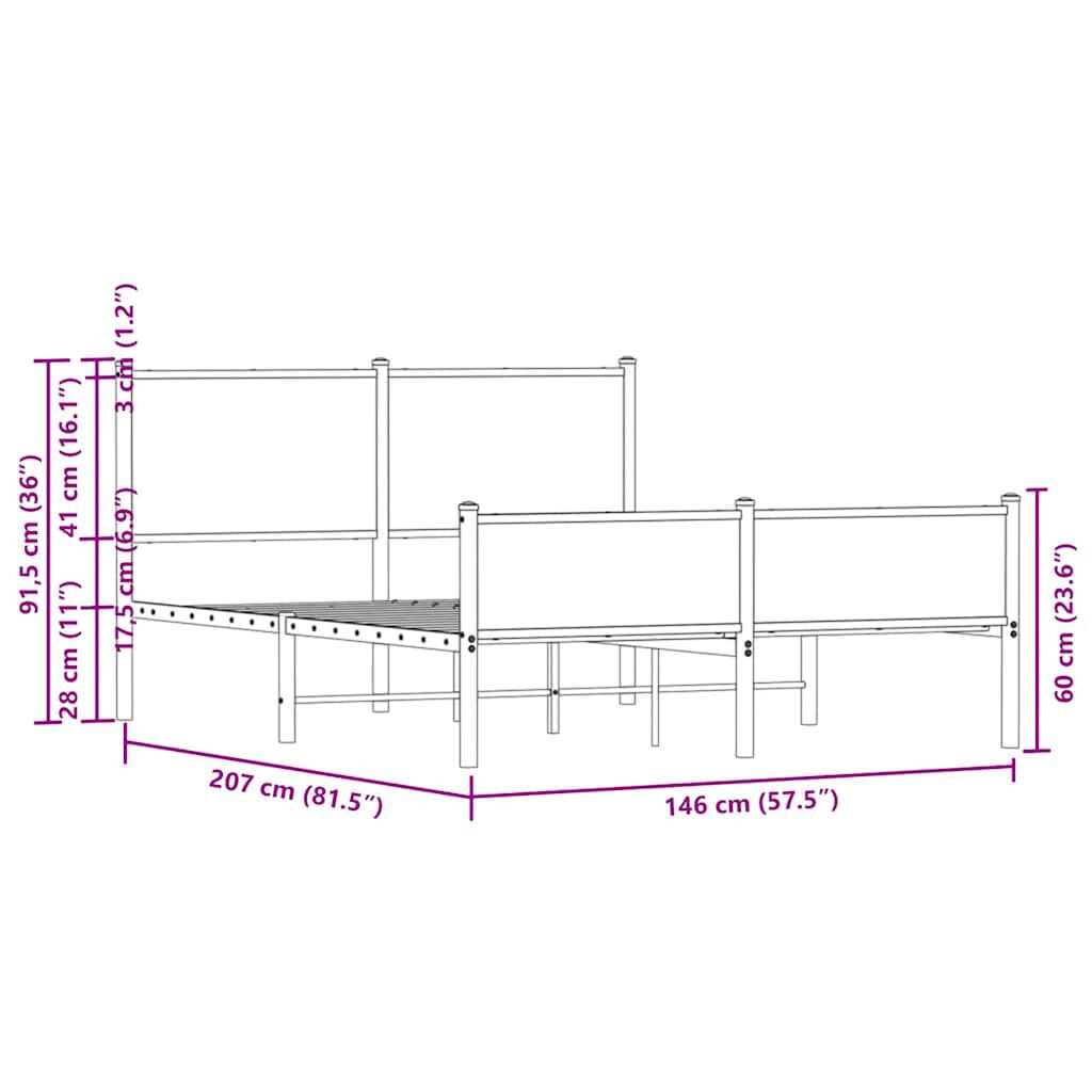 vidaXL Σκελετός Κρεβ. Χωρίς Στρώμα Sonoma Δρυς 140x200 εκ. Μεταλλικό