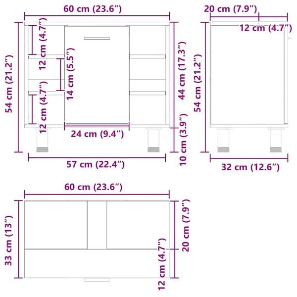 vidaXL Ντουλάπι Μπάνιου Μαύρη Οξυά 60 x 32 x 54 εκ Επεξεργασμένο ξύλο