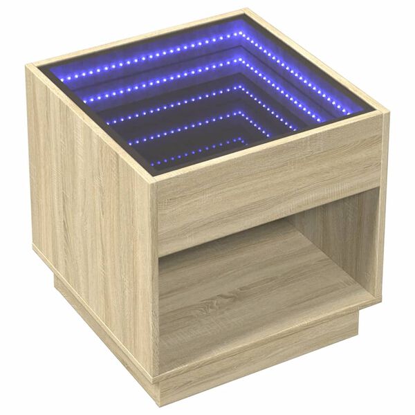vidaXL Κομοδίνο Άπειρο Φως LED Sonoma Δρυς 50x50x50 εκ.
