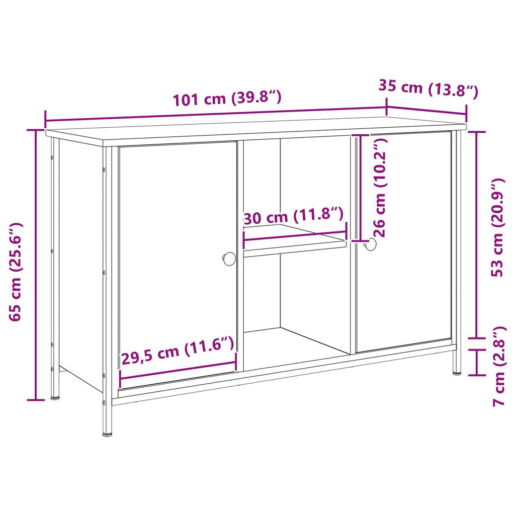 vidaXL Ντουλάπα Τηλεόρασης Μαύρη Δρυς 101x35x65 εκ. Κατασκευασμένο από ξύλο και ατσάλι