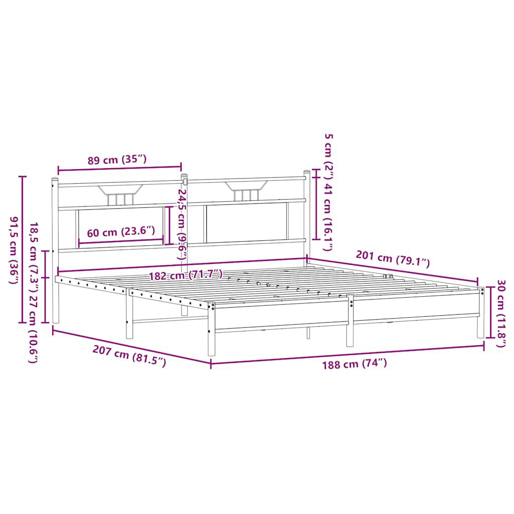 vidaXL Πλαίσιο Κρεβατιού Χωρ. Στρώμα Καφέ Δρυς 183x203 εκ Επεξ. Ξύλο