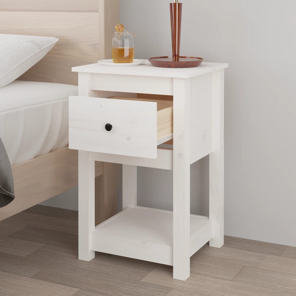 vidaXL Κομοδίνα 2 τεμ. Λευκό 40 x 35 x 61,5 εκ. από Μασίφ Ξύλο Πεύκου