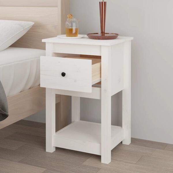 vidaXL Κομοδίνα 2 τεμ. Λευκό 40 x 35 x 61,5 εκ. από Μασίφ Ξύλο Πεύκου