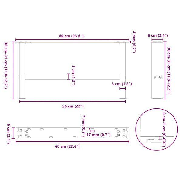 vidaXL Πόδια Σαλονιού 2 τεμ. Μαύρα 60x(30-31) εκ. Ατσάλι