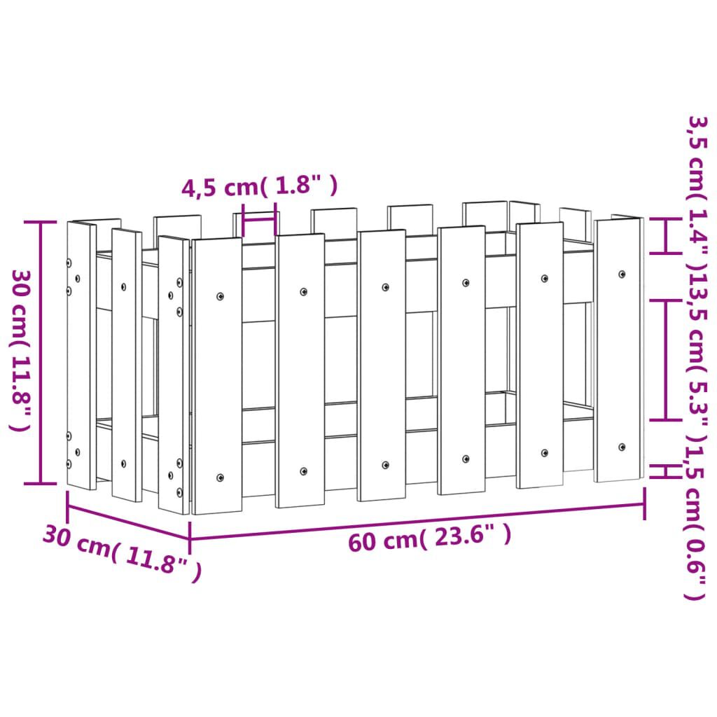 vidaXL Ζαρντινιέρα με Σχέδιο Φράχτη 60 x 30 x 30 εκ. Μασίφ Ξύλο Πεύκου