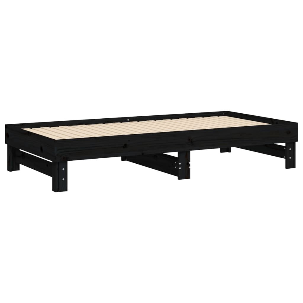 vidaXL Καναπές Κρεβάτι Συρόμενος Μαύρος 2x(75x190) εκ. από Μασίφ Πεύκο