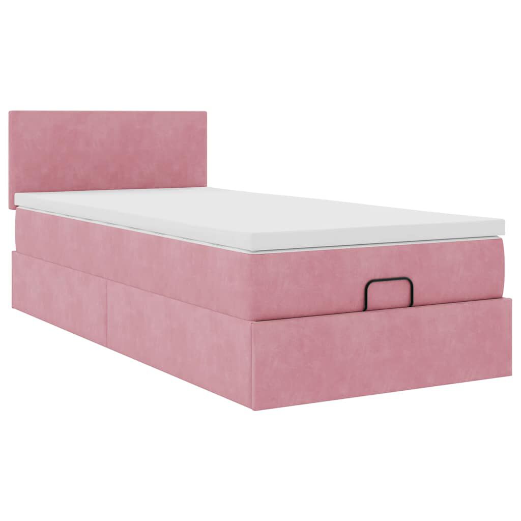 vidaXL Οθωμανικό κρεβάτι με στρώμα ροζ 90x200cm Velvet