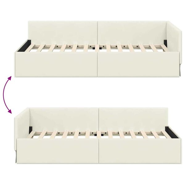 vidaXL Κρεβάτι Γωνίας Κρεμ 100 x 200 cm Βελούδο και Εργοστασιακό ξύλο