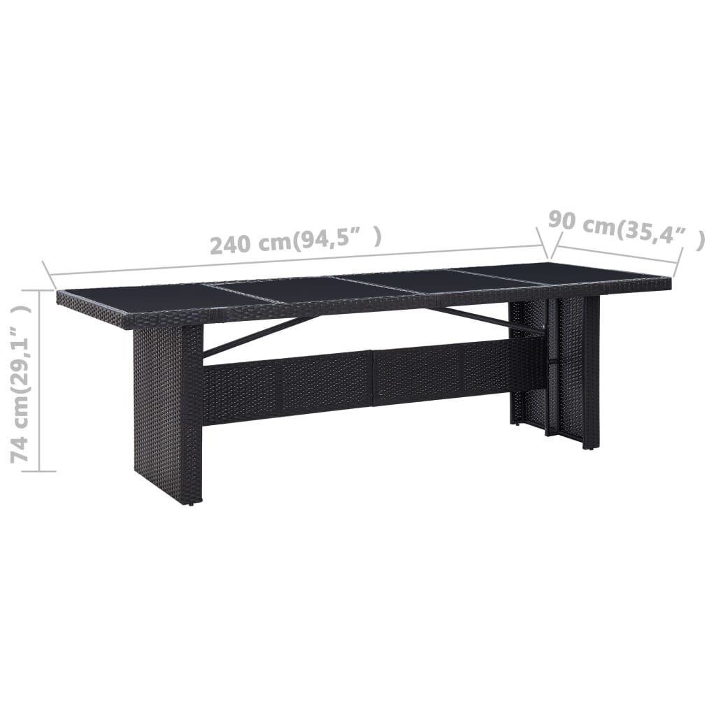vidaXL Τραπέζι Κήπου Μαύρο 240 x 90 x 74 εκ. από Συνθετικό Ρατάν/Γυαλί