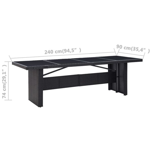 vidaXL Τραπέζι Κήπου Μαύρο 240 x 90 x 74 εκ. από Συνθετικό Ρατάν/Γυαλί