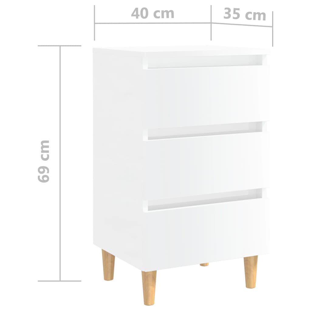 vidaXL Κομοδίνο Γυαλιστερό Λευκό 40x35x69 εκ. με Μασίφ Ξύλινα Πόδια