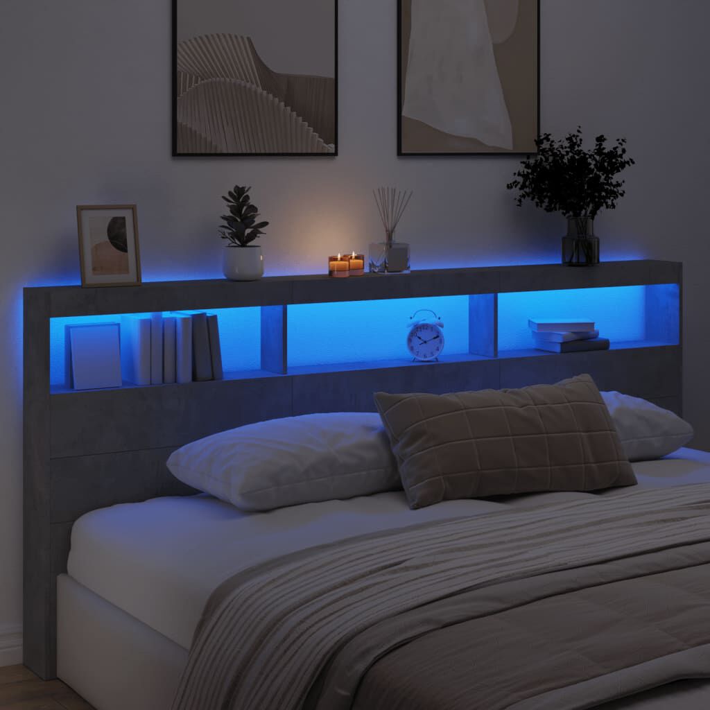 vidaXL Κεφαλάρι με Αποθηκ. Χώρο & LED Γκρι Σκυρ. 220x17x102 εκ.
