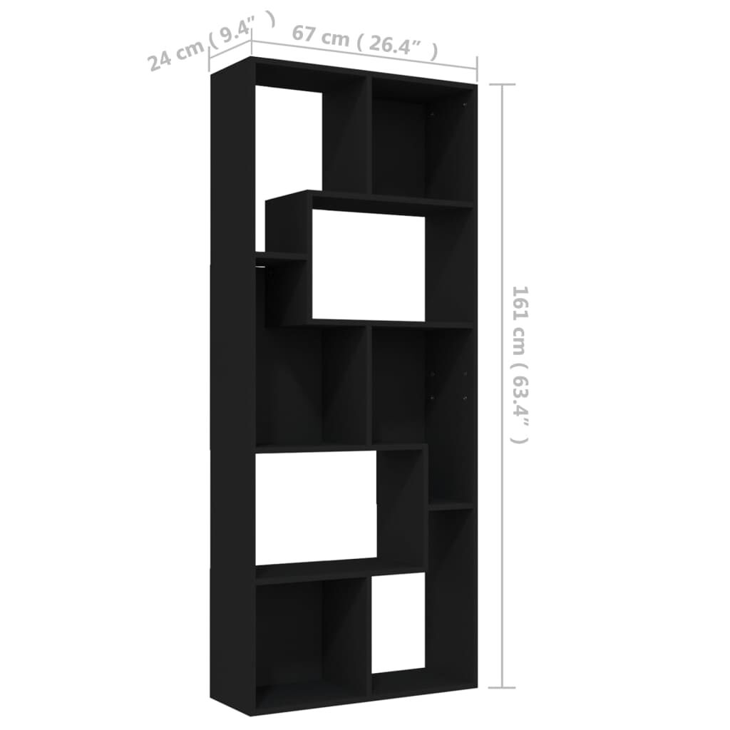 vidaXL Βιβλιοθήκη Μαύρη 67 x 24 x 161 εκ. από Επεξ. Ξύλο