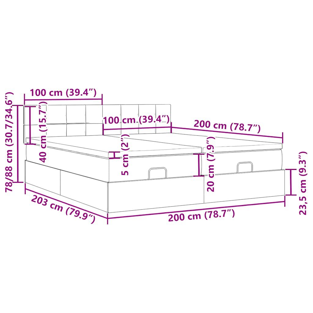 vidaXL Οθωμανικό κρεβάτι με στρώματα&LEDs Σκούρο καφέ 200x200cm ύφασμα