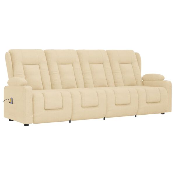 vidaXL Πολυθρόνα Μασάζ Τετραθέσια με Ποτηροθήκη Ανακλ. Κρεμ Ύφασμα.