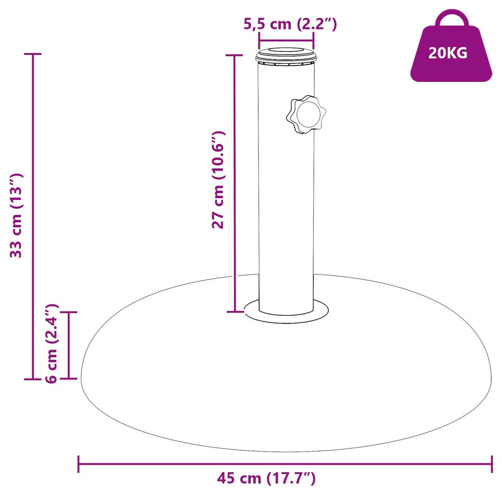 vidaXL Βάση Παράσολου για Στήλους 37/42/52/58mm Ανοιχτό Γκρι Σκυρόδεμα 20 kg