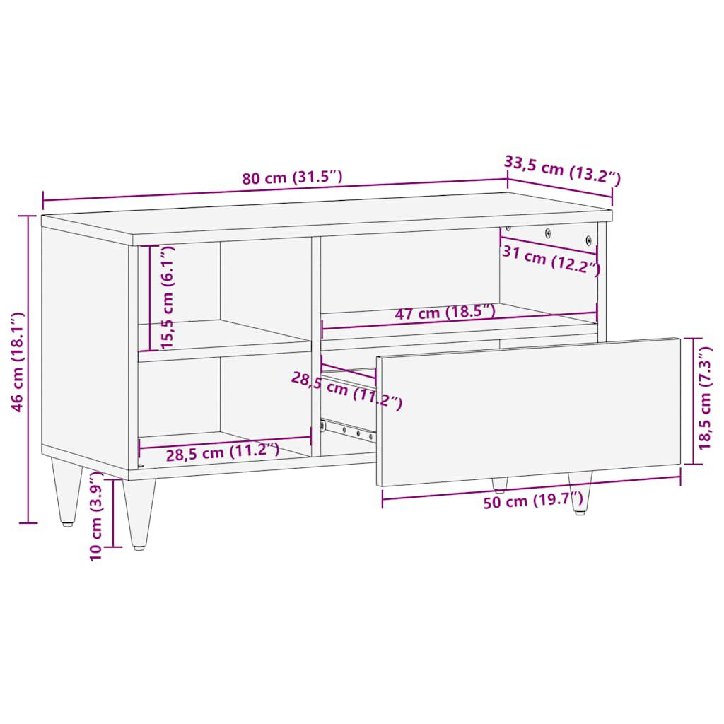 ντουλάπι τηλεόρασης vidaXL 80x33,5x46 cm μασίφ ξύλο Mango