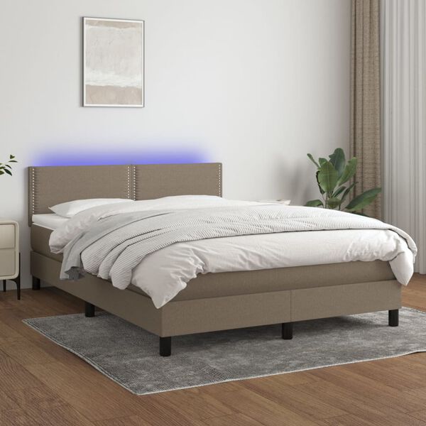 vidaXL &Kappa;&rho;&epsilon;&beta;ά&tau;&iota; Boxspring &mu;&epsilon; &Sigma;&tau;&rho;ώ&mu;&alpha; & LED Taupe 140x200 &epsilon;&kappa;. &Upsilon;&phi;&alpha;&sigma;&mu;ά&tau;&iota;&nu;&omicron;