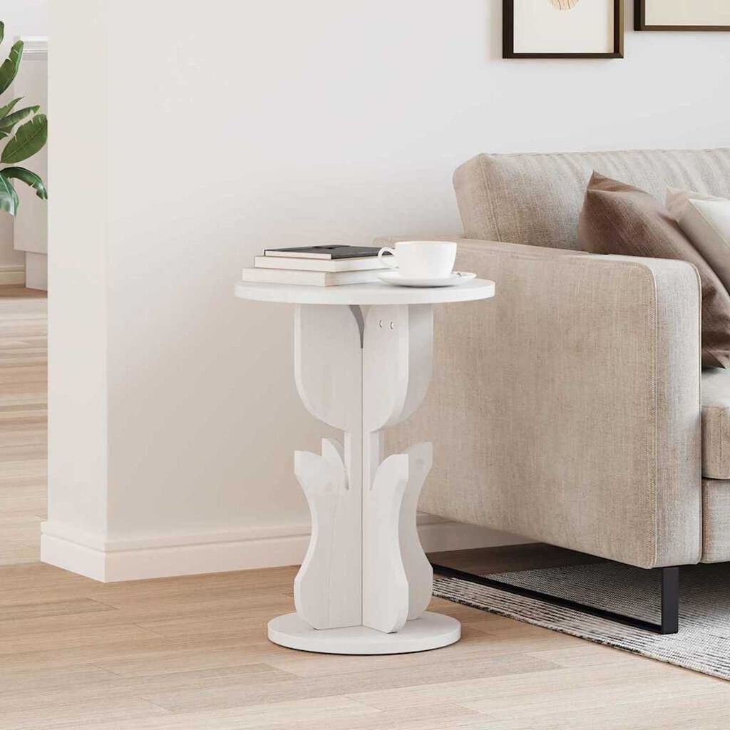 vidaXL Τραπεζάκι Πλευράς Λευκό 39.5 x 39.5 x 53.5 εκ Μασίφ ξύλο πεύκου