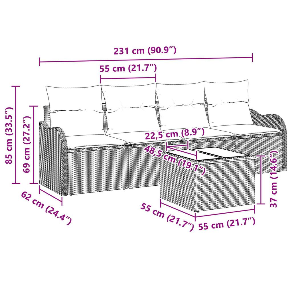 vidaXL Σετ Καναπέ Κήπου 5 pcs Ανοιχτό γκρι Πολυ ράταν