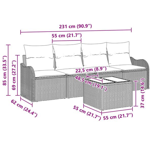 vidaXL Σετ Καναπέ Κήπου 5 pcs Ανοιχτό γκρι Πολυ ράταν