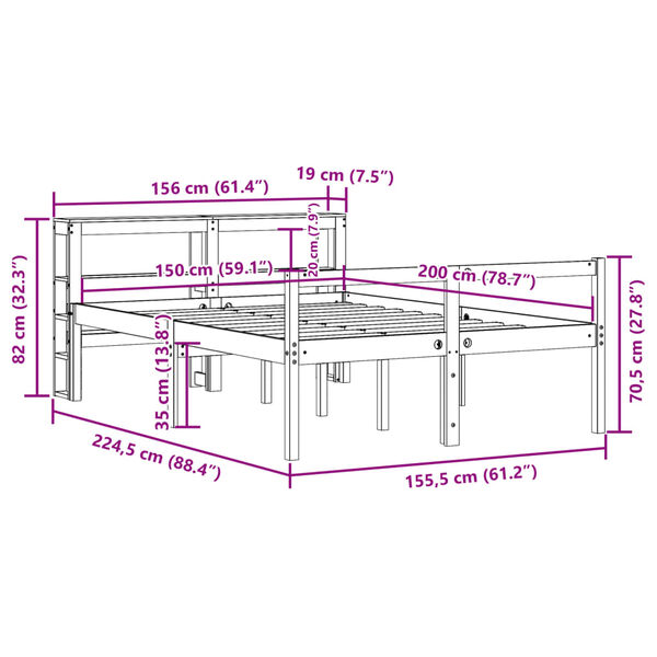 vidaXL Πλαίσιο Κρεβατιού με Κεφαλάρι Μελί 150x200εκ. Μασίφ Ξύλο Πεύκου