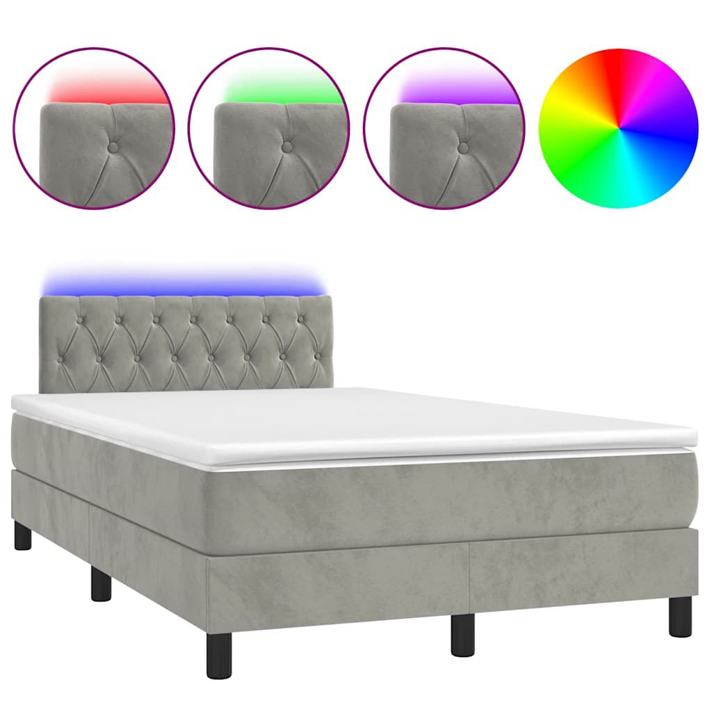 vidaXL Κρεβάτι Boxspring με Στρώμα & LED Αν.Γκρι 120x190εκ. Βελούδινο