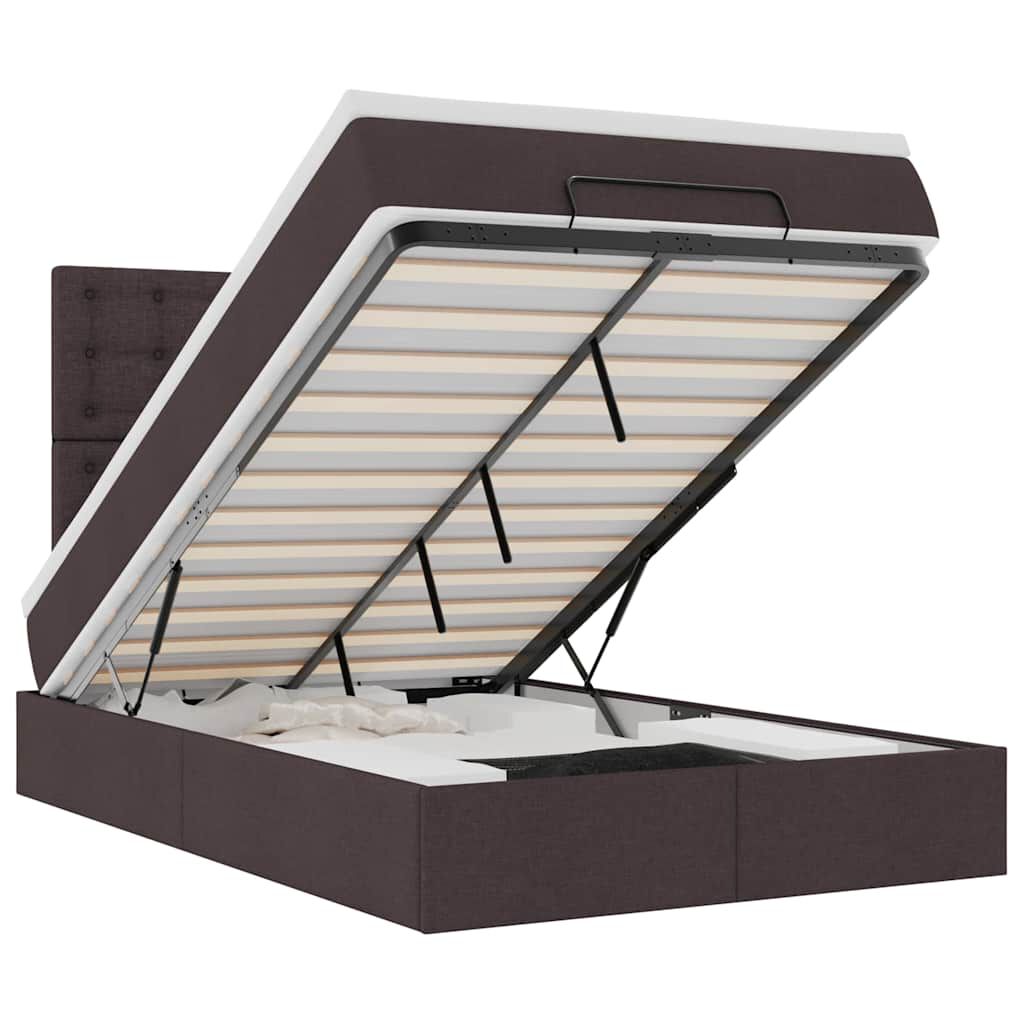 vidaXL Ottoman Κρεβάτι με Στρώμα Σκούρο Καφέ 120x200cm Ύφασμα