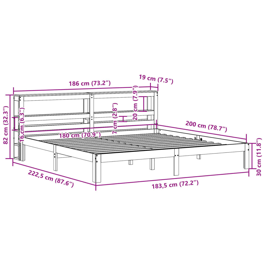vidaXL Σκελετός Κρεβ. Χωρίς Στρώμα Καφέ Κεριού 180x200 εκ Μασίφ Πεύκο