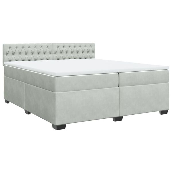 vidaXL Κρεβάτι Boxspring με Στρώμα Ανοιχτό Γκρι 200x200 εκ. Βελούδινο