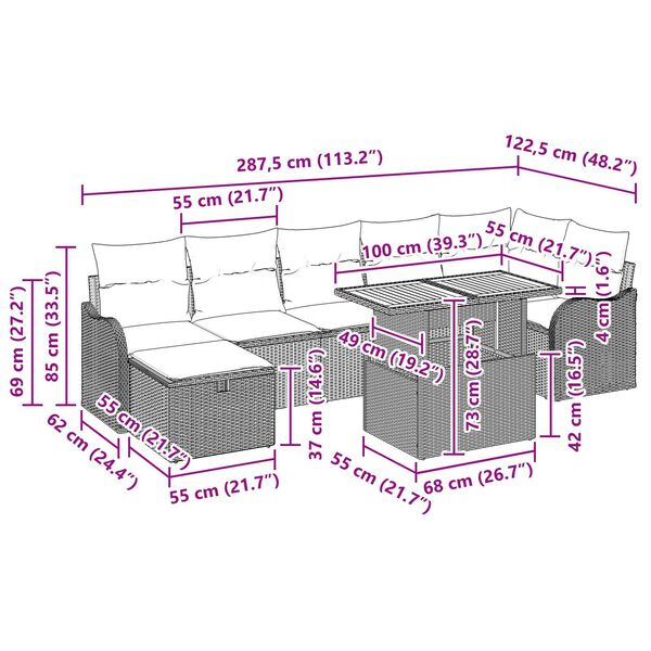 vidaXL Σετ Καναπέ Κήπου με μαξιλάρι 8 pcs Μαύρο Πολυ ράταν