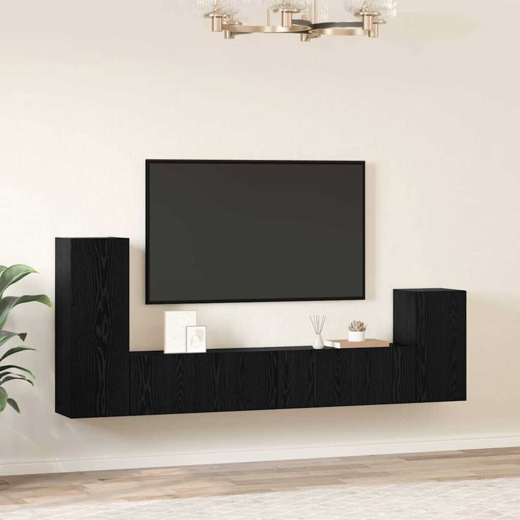 vidaXL Τηλεοπτική Κάβα Τοίχου 4 pcs Μαύρη Δρυς Επεξεργασμένο ξύλο