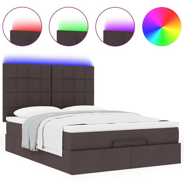 vidaXL Οθωμανικό κρεβάτι με στρώμα & LEDs Σκούρο καφέ 140x200cm ύφασμα