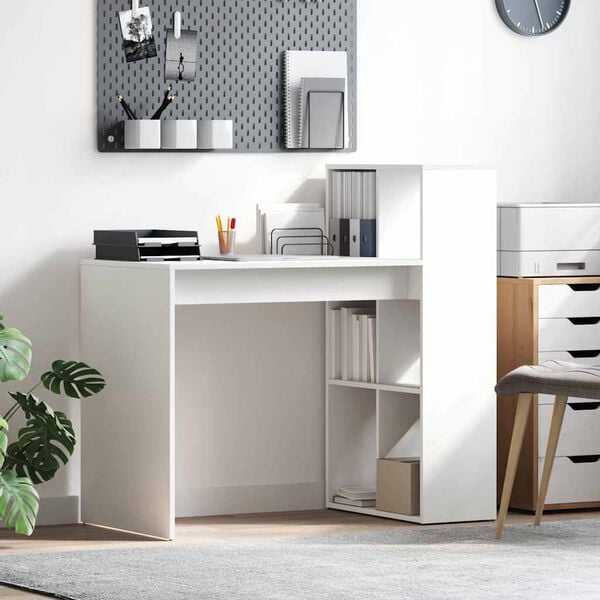 vidaXL Γραφείο με ράφι Λευκό 108 x 55 x 103.5 εκ Επεξεργασμένο ξύλο