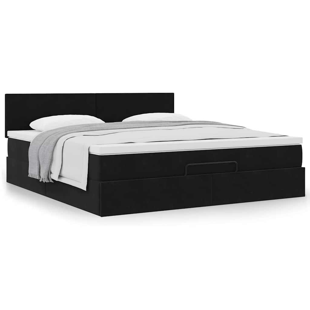 vidaXL Οθωμανικό κρεβάτι με στρώμα Μαύρο 160x200cm Velvet