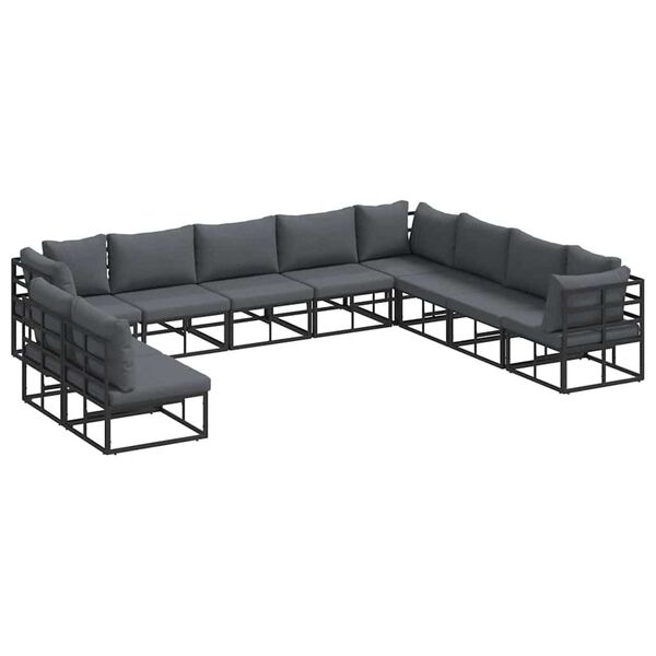vidaXL Σετ Καναπέ Κήπου με μαξιλάρι 10 pcs Μαύρο Αλουμίνιο