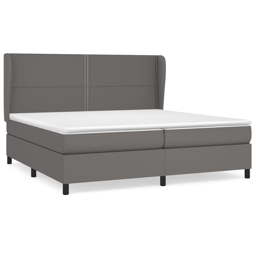 vidaXL Κρεβάτι Boxspring με Στρώμα Γκρι 200x200 εκ. Συνθετικό Δέρμα