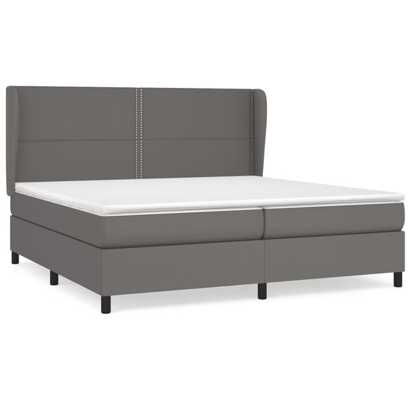 vidaXL Κρεβάτι Boxspring με Στρώμα Γκρι 200x200 εκ. Συνθετικό Δέρμα