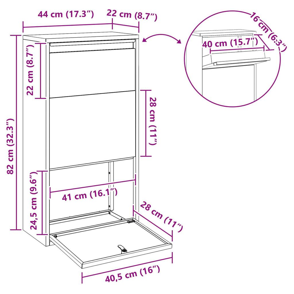 vidaXL Κουτί Ρίψης Πακέτων 44x22x82 cm Ανοξείδωτο Ατσάλι