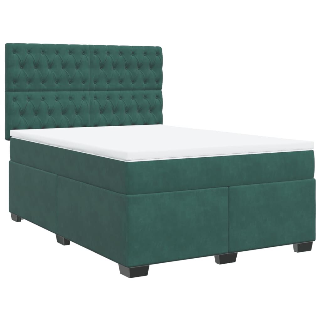 vidaXL Κρεβάτι Boxspring με Στρώμα Σκούρο Πράσινο 140x200εκ. Βελούδινο