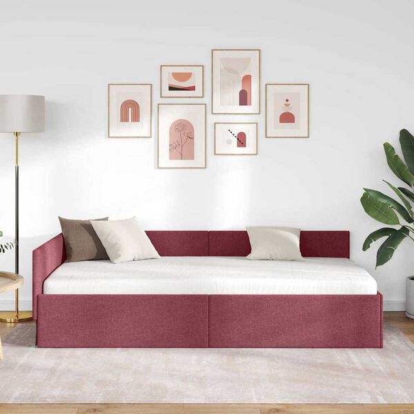 vidaXL Κρεβάτι Γωνίας Μπορντό 100 x 200 cm Ύφασμα και Έργο ξύλου