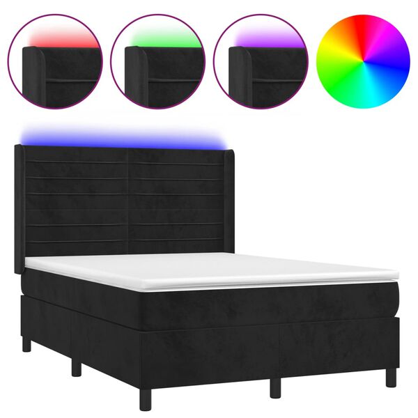 vidaXL &Kappa;&rho;&epsilon;&beta;ά&tau;&iota; Boxspring &mu;&epsilon; &Sigma;&tau;&rho;ώ&mu;&alpha; & LED &Mu;&alpha;ύ&rho;&omicron; 140x200 &epsilon;&kappa;. &Beta;&epsilon;&lambda;&omicron;ύ&delta;&iota;&nu;&omicron;