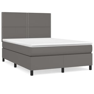 vidaXL Κρεβάτι Boxspring με Στρώμα Γκρι 140x200εκ. από Συνθετικό Δέρμα